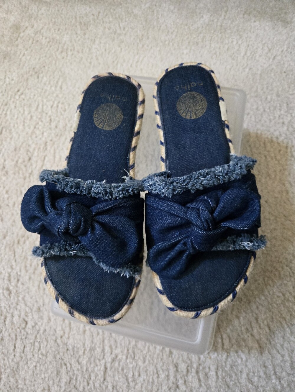 Denim Knot Espadrille Slide Mules - Dark Blue